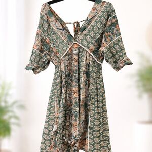 Floral Green Bohemian Dress
